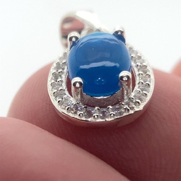 Blue Opal 1.35ct Platinum Finish Solid 925 Sterling Silver Pendant - Picture 4 of 6